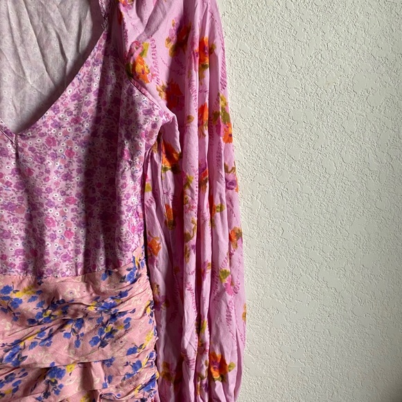 For Love Bell Long Sleeve Floral Dress Layered Ruffle V Neck Boho Cottage Mini S - Picture 13 of 15